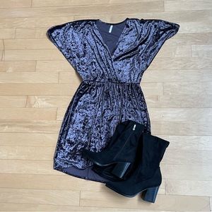 Crushed Velvet Wrap Dress - Purple - Size MEDIUM
